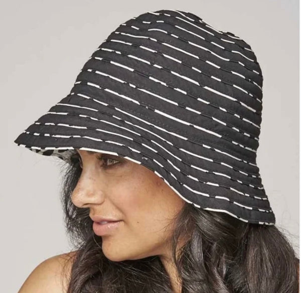 PARKHURST - SPF 50 ULTIMATE LIGHT WEIGHT REVERSIBLE  BUCKET HAT - BLACK / WHITE DOT