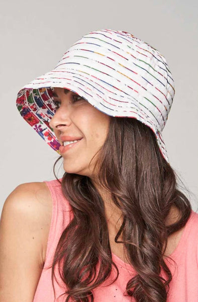 PARKHURST- SPF 50 ULTIMATE LIGHT WEIGHT REVERSIBLE  BUCKET HAT - FLORAL / WHITE