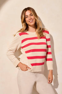 TRIBAL - STRIPE COMBO COTTON SWEATER - 2159O-576