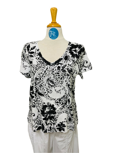 ESCAPE - PAISLEY SCROLL COTTON JERSEY  -  V NECK TEE - E14500 - 3 Colours