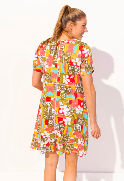 ESCAPE - BISTRO COTTON JERSEY PRINT DRESS - E84316 - CORAL