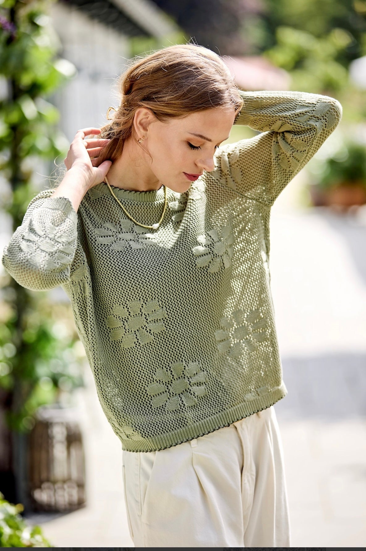 SKOVHUUS - LACEY FLOWER 3/4 SLEEVE SWEATER - 3855