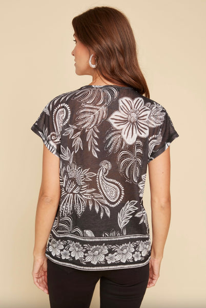 RENUAR - BLACK & WHITE PRINT LIGHTWEIGHT KNIT TOP - R7795-57K