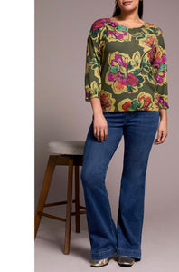 TRIBAL - SOFT YARN 3/4 SLEEVE SWEATER - 2175O-8169- CHIVE