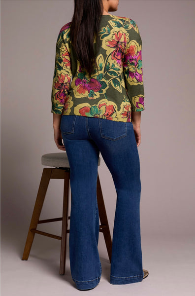 TRIBAL - SOFT YARN 3/4 SLEEVE SWEATER - 2175O-8169- CHIVE
