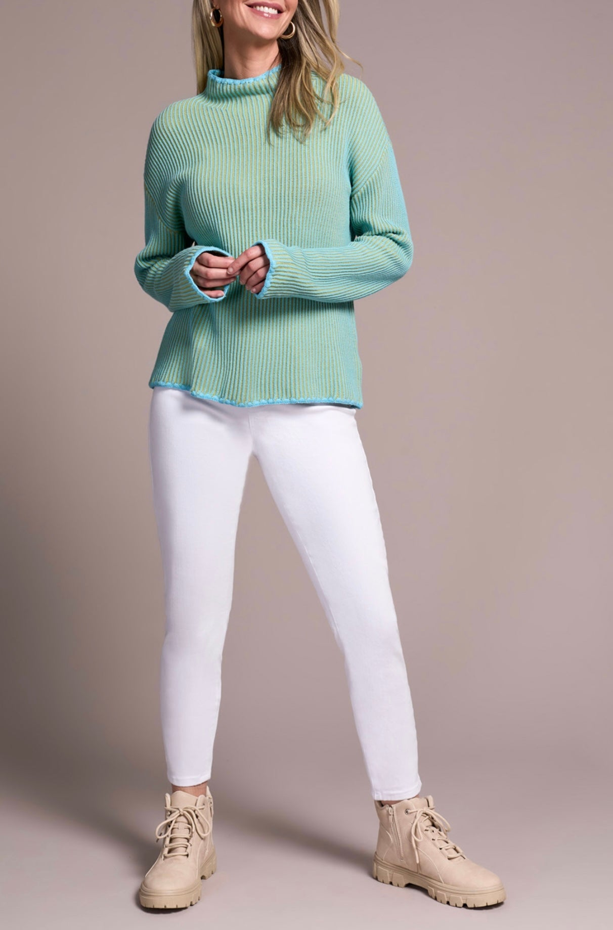 TRIBAL - FUNNEL NECK COTTON SWEATER - 2255O-576