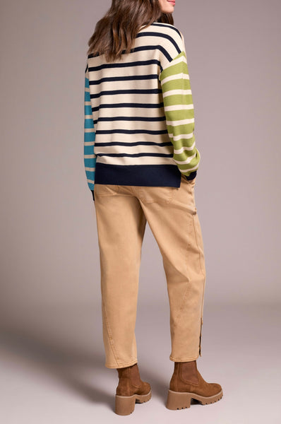TRIBAL - STRIPE COMBO SWEATER W/ BUTTON DETAIL - 2364O-8307