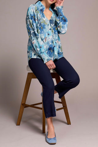TRIBAL - PRINT COTTON BLOUSE W/ SMOCKING DETAIL -2396O-8299