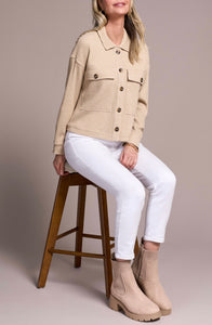 TRIBAL - CROP KNIT SHACKET W/ PATCH POCKETS - 5900O-3272 - 3 Colours