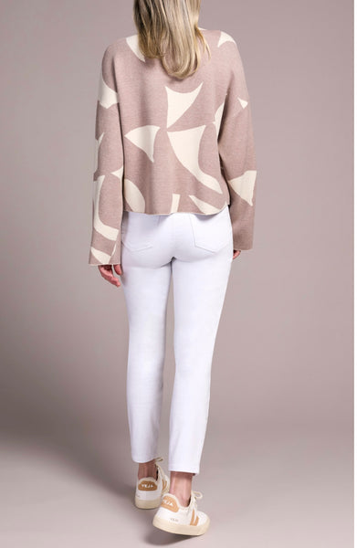 TRIBAL - MOCK NECK PRINT SWEATER W/ POCKET - 2315O-8277