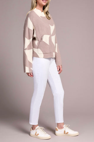 TRIBAL - MOCK NECK PRINT SWEATER W/ POCKET - 2315O-8277