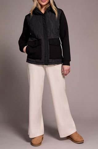 TRIBAL - QUILTED FRONT COMBO KNIT JACKET W/ HOOD -5918O-5031