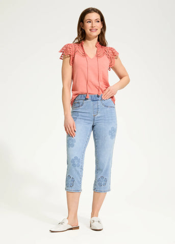 FDJ - EMBROIDERED FLOWER COMFORT WAIST CAPRI - 2520669