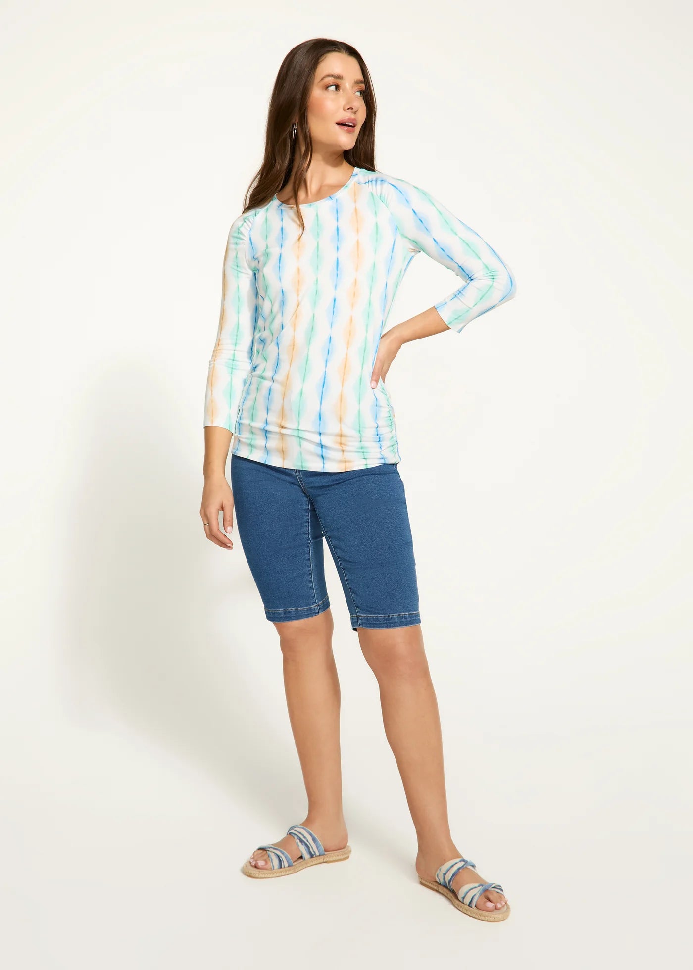 FDJ - YELLOW WAVE PRINT 3/4 SLEEVE TOP - 3331756