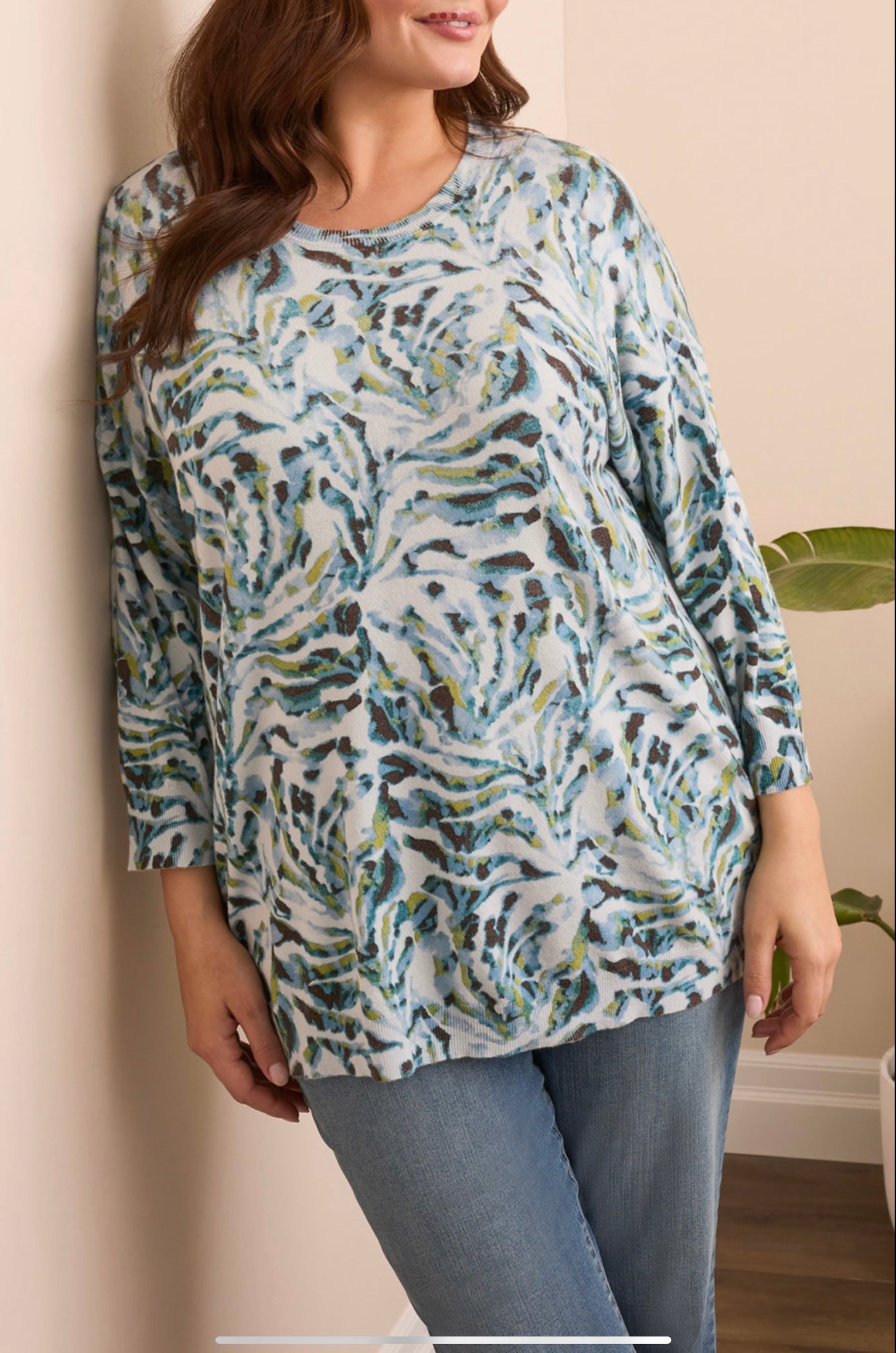 TRIBAL - SOFT YARN 3/4 SLEEVE SWEATER - 2175O-8169 - MIST BLUE