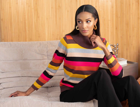 ALISON SHERI - MULTI COLOUR STRIPE COWL SWEATER -A46142