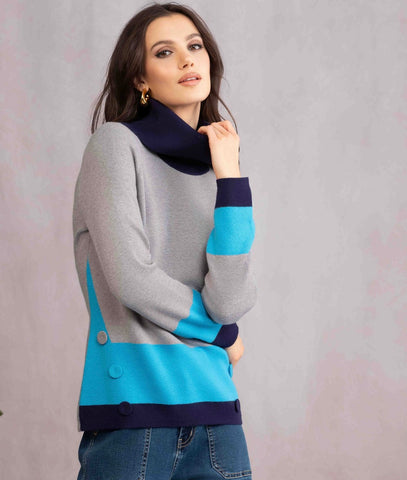 ALISON SHERI - COLOUR BLOC COWL SWEATER - A46051