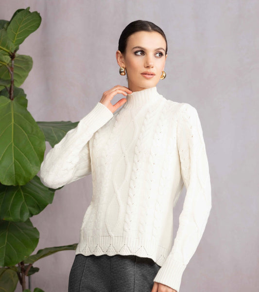 ALISON SHERI - CABLE MOCK NECK SWEATER- A46083 - 3 Colours