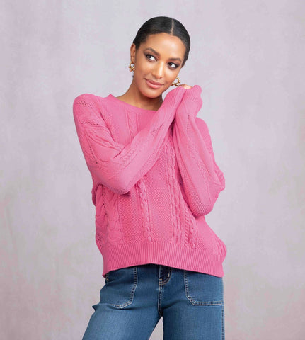 ALISON SHERI - CABLE KNIT CREW SWEATER - A46072