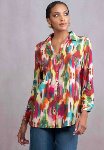 ALISON SHERI - TUCK DETAIL MULTI BRIGHTS BLOUSE - A46137