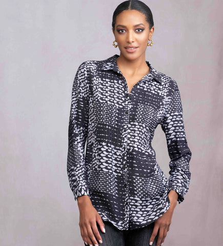 ALISON SHERI - BLACK & TAUPE PRINT BLOUSE - A46139