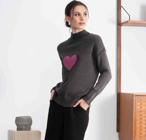 ALISON SHERI - HEART COTTON MOCK NECK SWEATER - A46251