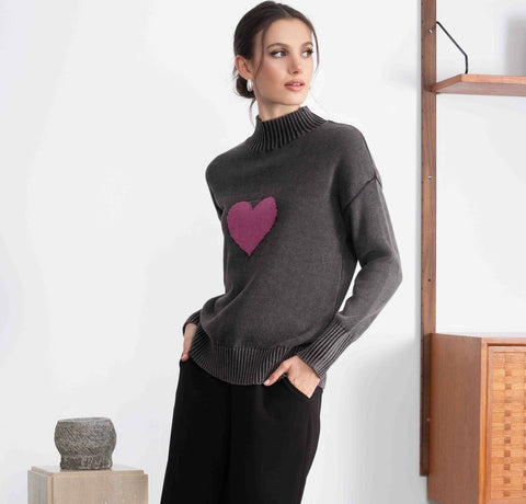 ALISON SHERI - HEART COTTON MOCK NECK SWEATER - A46251