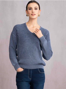 ALISON SHERI - VINTAGE WASH COTTON V NECK SWEATER - A46277