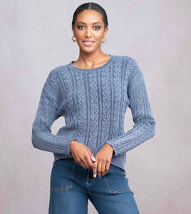 ALISON SHERI - VINTAGE WASH COTTON CABLE SWEATER - A46278