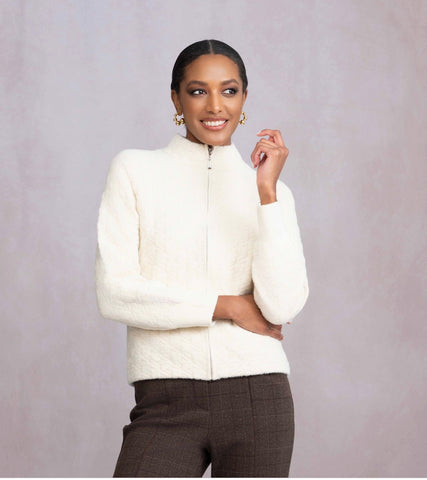ALISON SHERI - COZY TEXTURED KNIT ZIP CARDIGAN JACKET - A46327