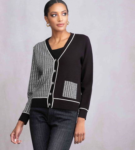 ALISON SHERI - HOUNDSTOOTH MIX BUTTON UP CARDIGAN - A46356