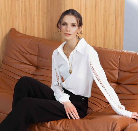 ALISON SHERI - LACE TRIMMED SILKY BLOUSE - A46408 - 2 Colours