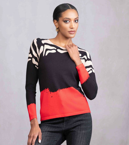 ALISON SHERI - TRI COLOUR PRINT SWEATER - A46488