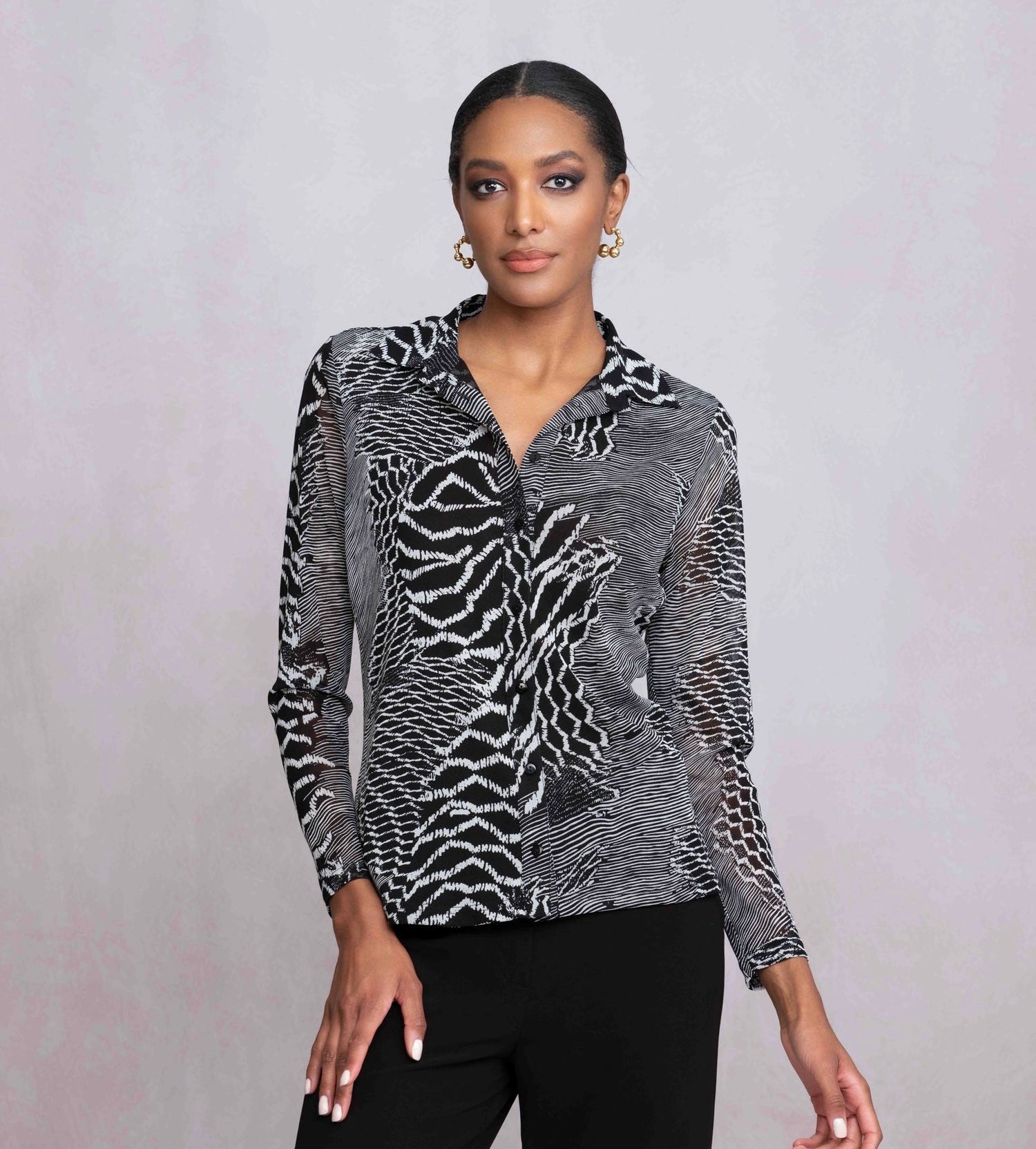 ALISON SHERI - BLACK / WHITE MIX BLOUSE - A46115