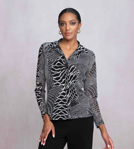 ALISON SHERI - BLACK / WHITE MIX BLOUSE - A46115