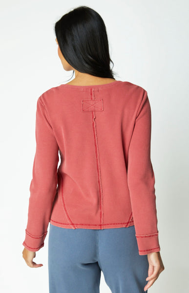 ESCAPE - WAFFLE KNIT WRAP SEAMED V NECK TOP - E26537