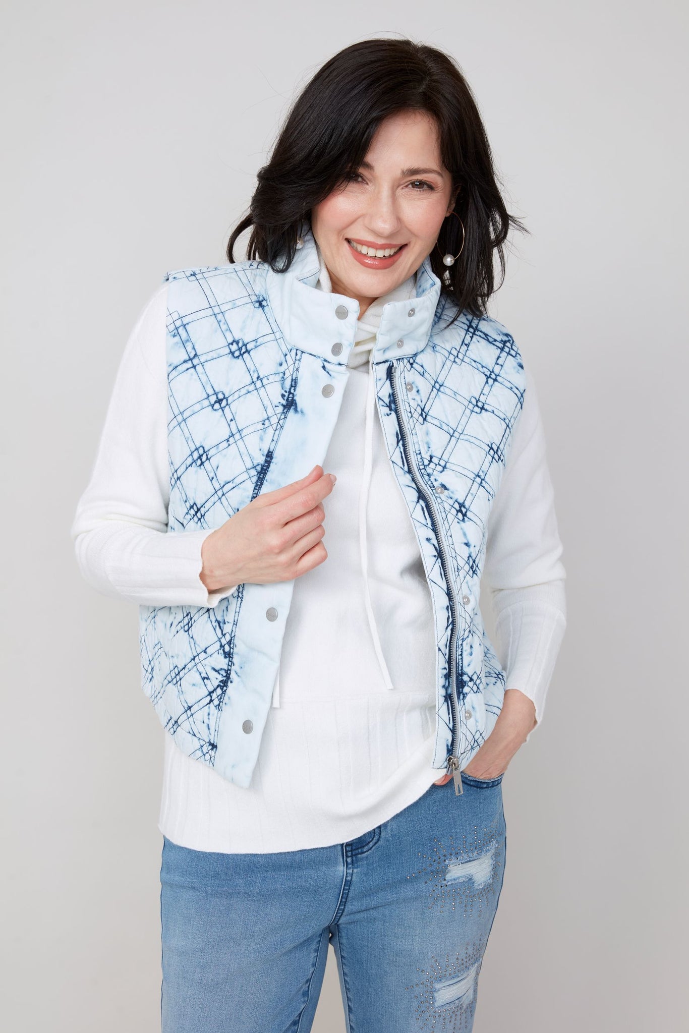 RENUAR - SNOW WASHED COTTON QUILTED VEST - R3908L-E3035