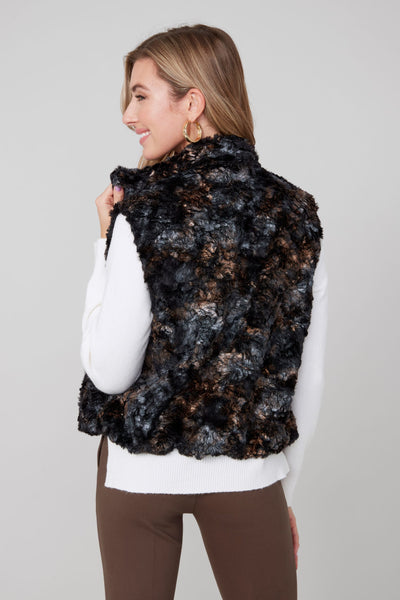 RENUAR - FOILED BRONZE COMBO - FAUX FUR ZIP VEST - R3879L-E3074