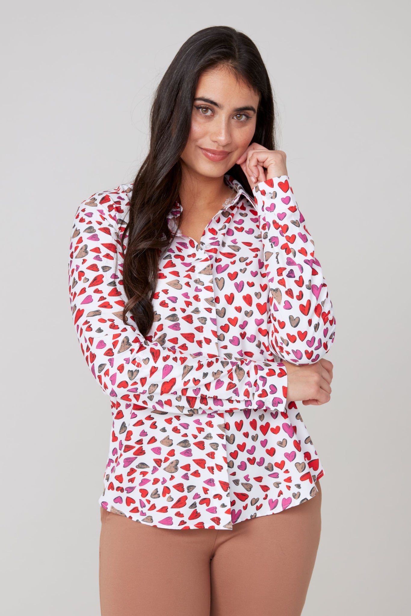 RENUAR - MULTI HEARTS PRINT BLOUSE - R5204-459