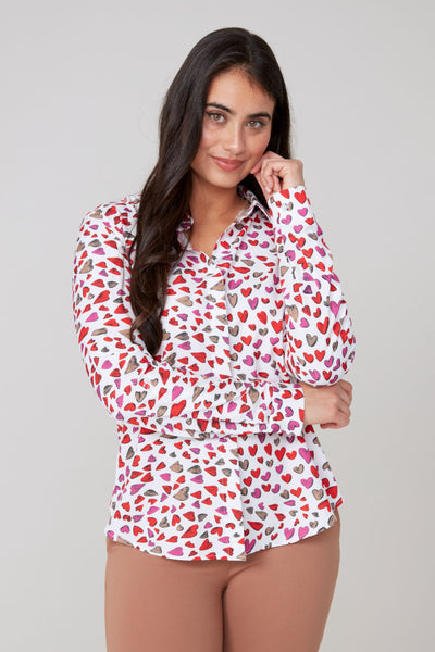 RENUAR - MULTI HEARTS PRINT BLOUSE - R5204-459