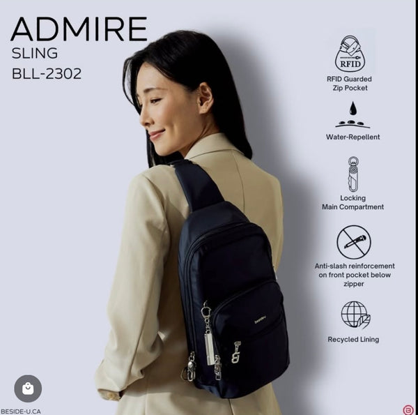 BESIDE- U - RFID PROTECTED / ANTI - SLASH - ADMIRE SLING BAG - 3 COLOURS