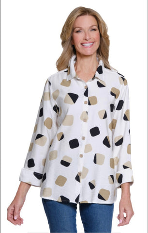 MULTIPLES -TAUPE / BLACK PRINT SHIRT -M35301BM