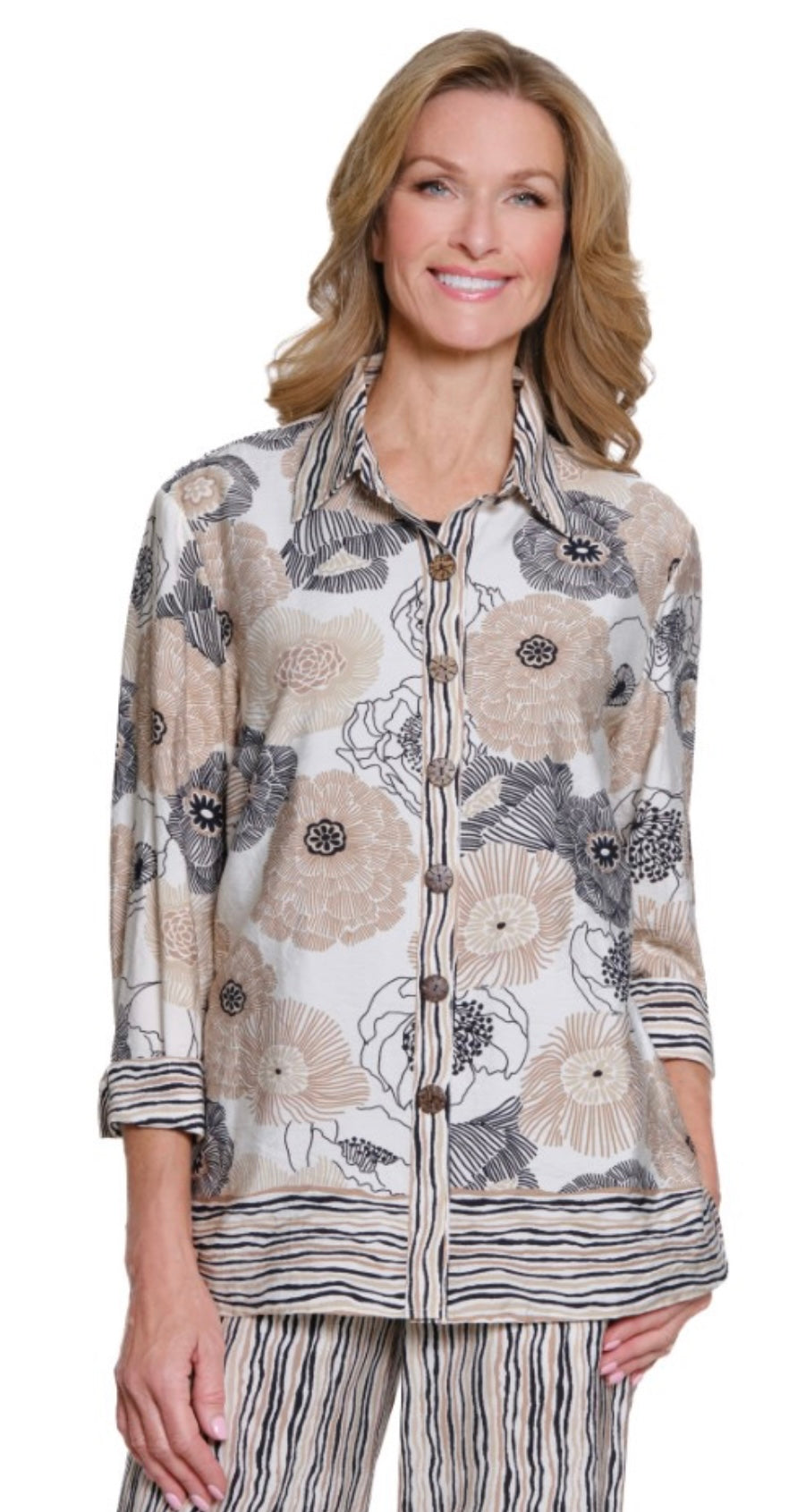 MULTIPLES -TAUPE / BLACK PRINT  SHIRT - M35304BM