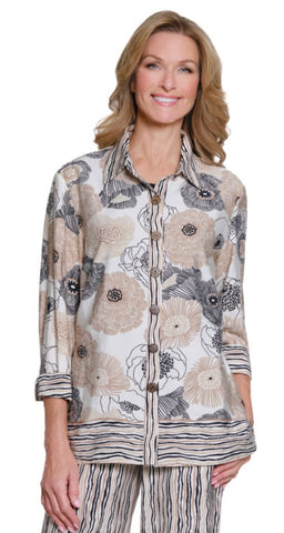 MULTIPLES -TAUPE / BLACK PRINT  SHIRT - M35304BM