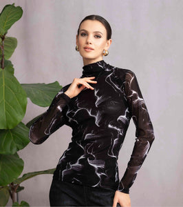 ALISON SHERI - BLACK /WHITE  MOCK NECK MESH TOP -A46128