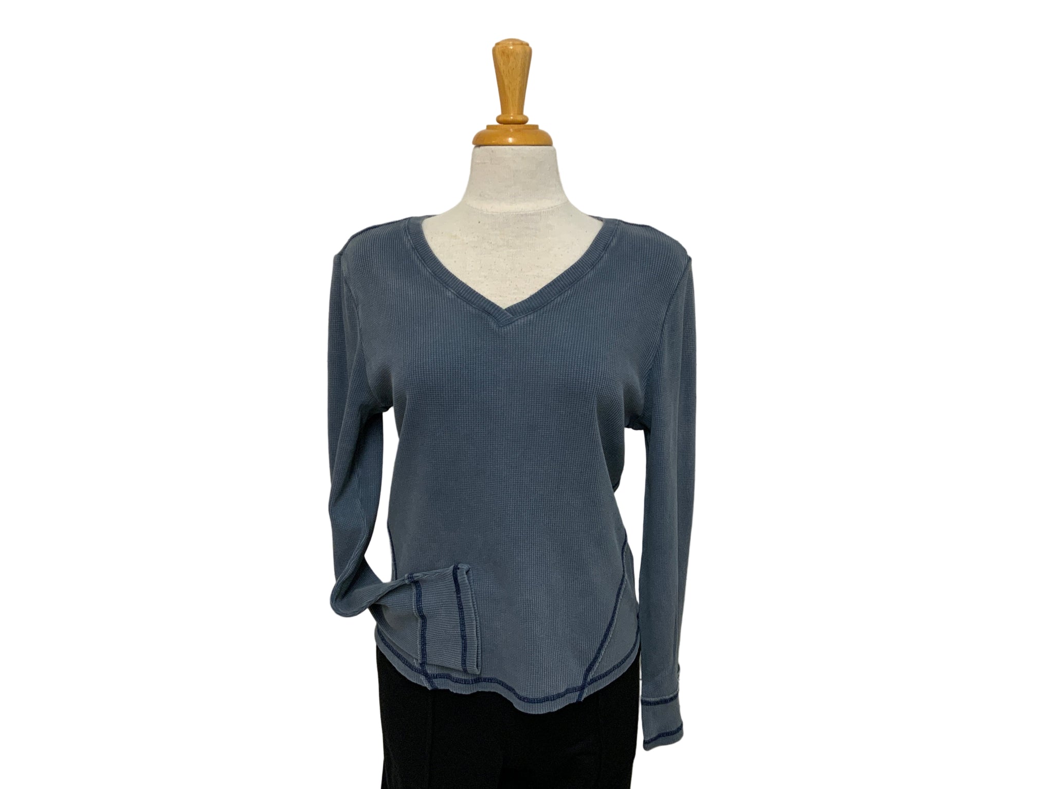 ESCAPE - WAFFLE KNIT WRAP SEAMED V NECK TOP - E26537