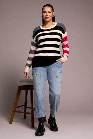 TRIBAL - SOFT KNIT COMBO STRIPE SWEATER - 2250O-8029