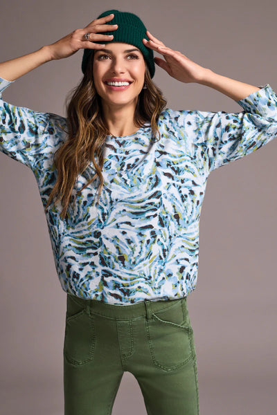 TRIBAL - SOFT YARN 3/4 SLEEVE SWEATER - 2175O-8169 - MIST BLUE