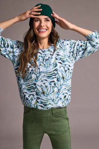 TRIBAL - SOFT YARN 3/4 SLEEVE SWEATER - 2175O-8169 - MIST BLUE