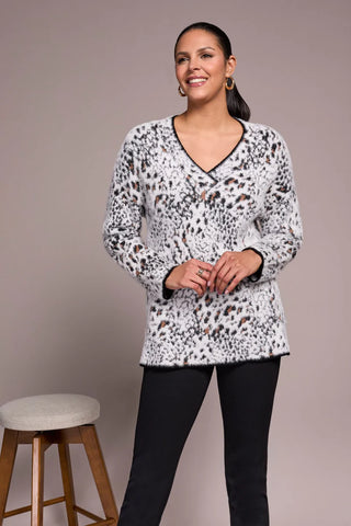 TRIBAL - FUZZY ANIMAL PRINT LONG SLEEVE SWEATER - 2354O-8321